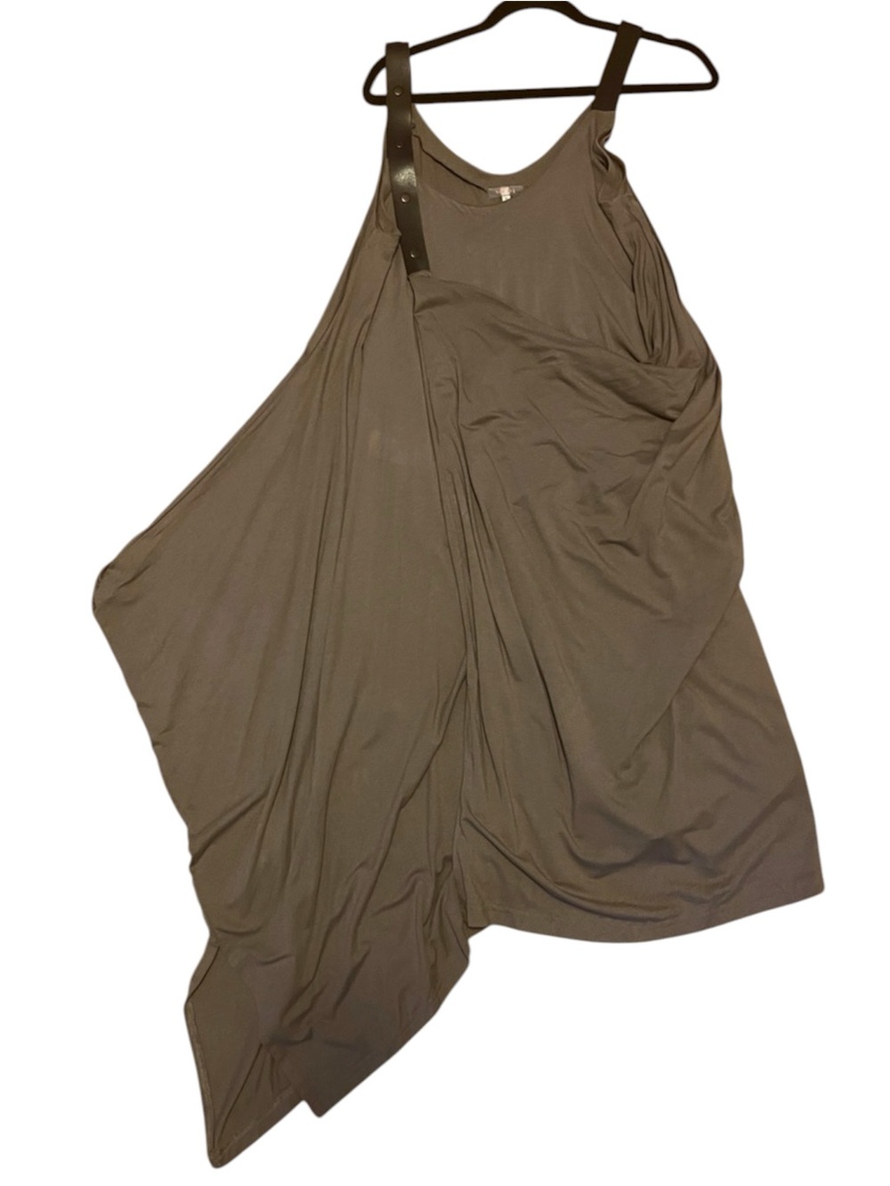 MEDI Brown Asymmetrical Women’s Dress Faux Leather Shoulder Straps Size 2 EUC - Picture 3 of 10